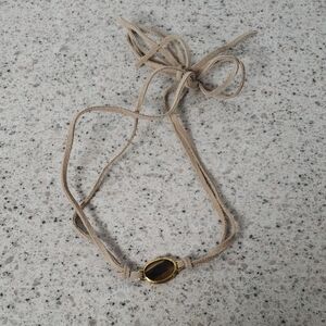 Beige Suede Cord Necklace‎ with Faux Gemstone Pendant – Fashion Jewelry